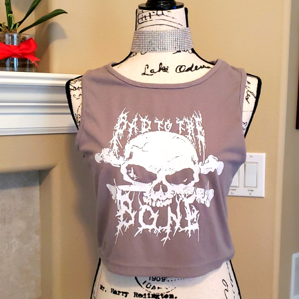 Cropped Tank Top Skull Punk Ribbed SHEIN Large